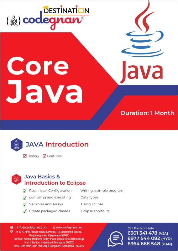Core Java course curriculum poster