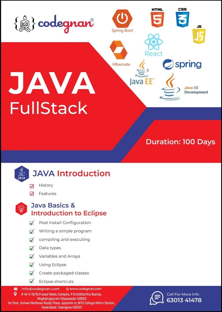 Java Full Stack Developer course technologies