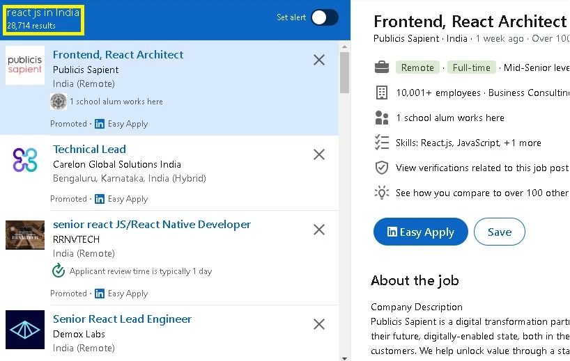 react js jobs on LinkedIn