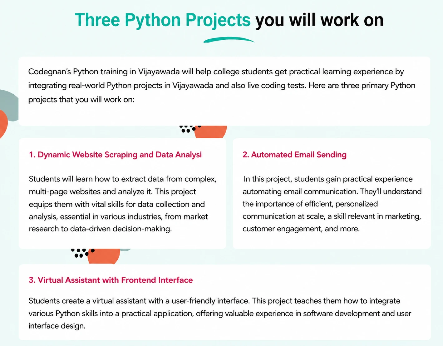 Three python projects you will work on