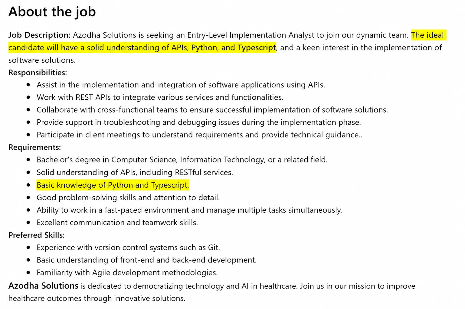 about the job