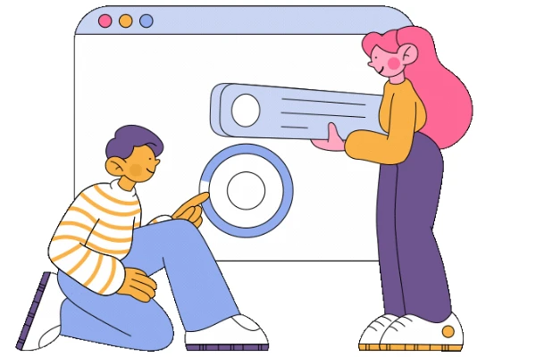 Illustration of developers building a web application interface