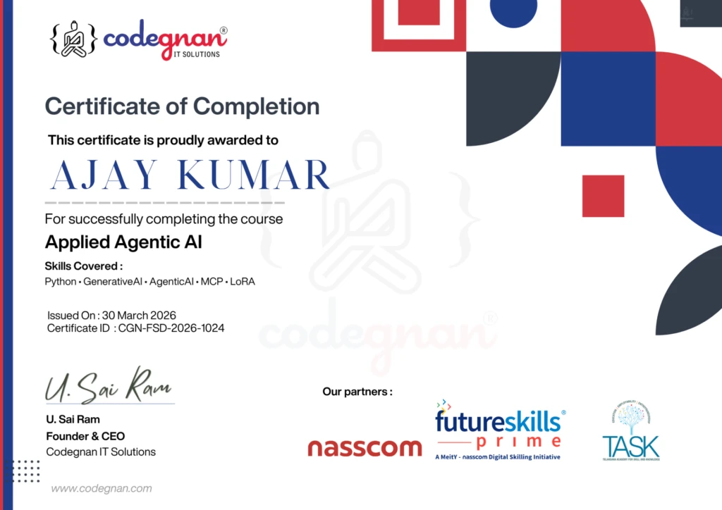 Applied Agentic AI Certificate by Codegnan