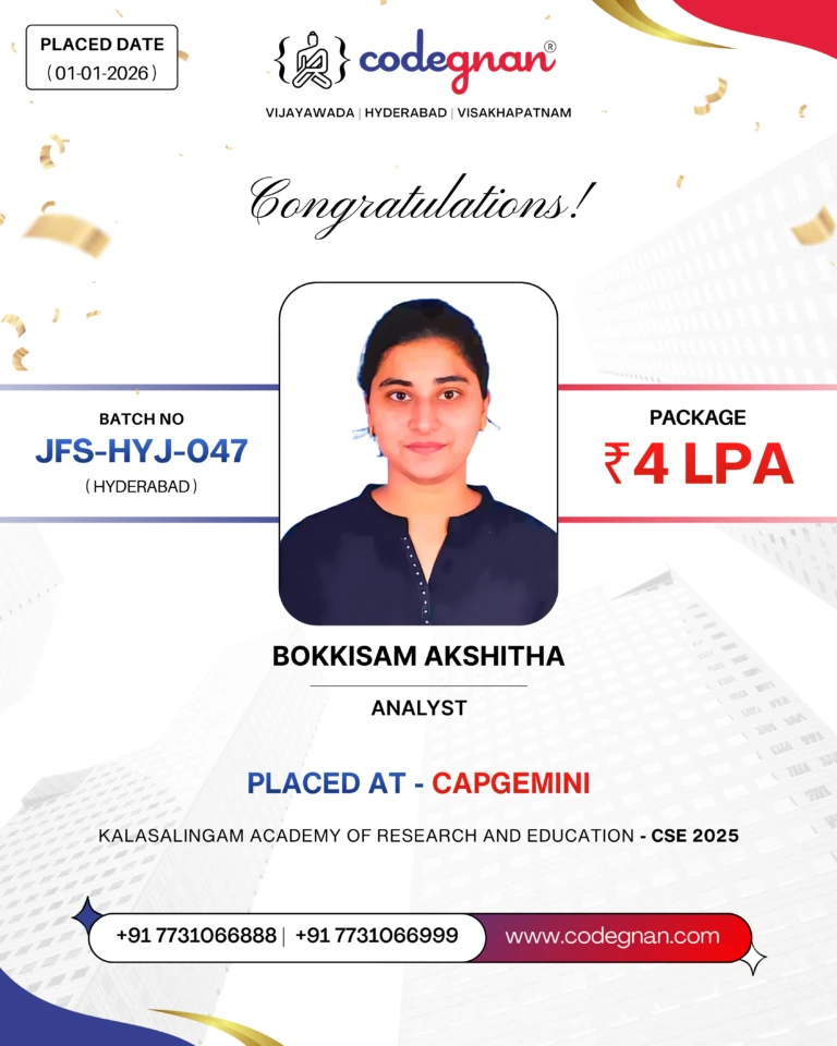 Codegnan student Bokkisam Akshitha placed at Capgemini (4 LPA).